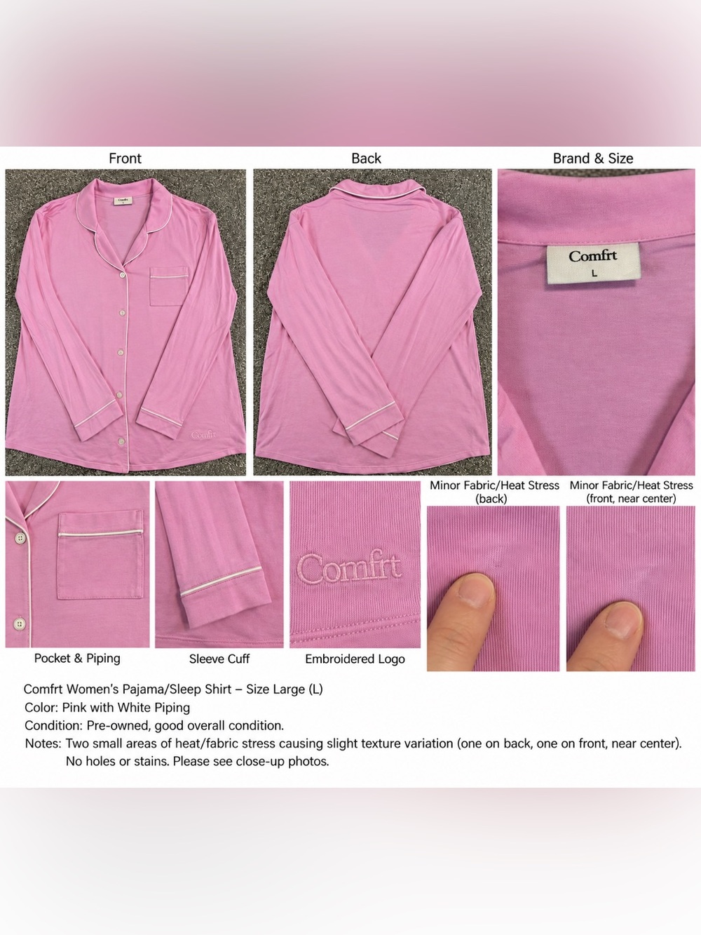 Comfrt Women’s Pink Pajama / Sleep Shirt – Size Large